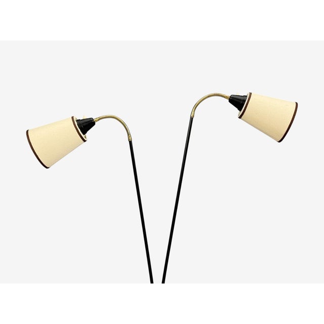 1960s Swedish Modern, Floor Lamp, Black Lacquered Metal, Brass, Fabric For Sale In New York - Image 6 of 12