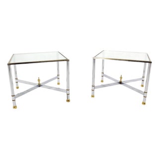 Pair Mid Century Modern Square Chrome X Base End Side Coffee Tables Stands For Sale