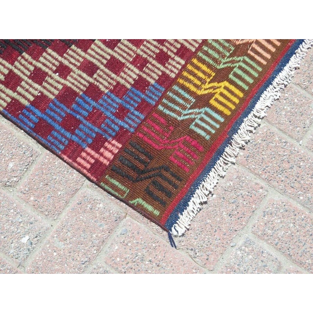 Dark Pink 1960s Bohemian Kilim Runner - 31"x120" For Sale - Image 8 of 10