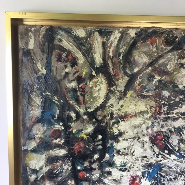 C. 1950 heavy impasto detail in the manner of Pollock abstract painting from a portfolio of works attributed to Everette...