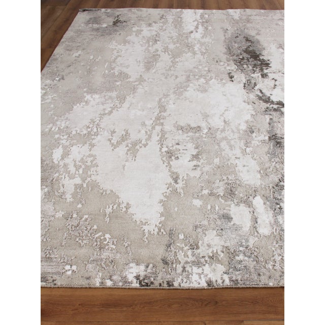 Transitional Exquisite Rugs Cosmo Hand-Knotted New Zealand Wool & Bamboo Silk Silver/Gray/Ivory Rug-12'X15' For Sale - Image 3 of 7