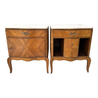 Vintage Pair of French Marble Top Nightstands For Sale