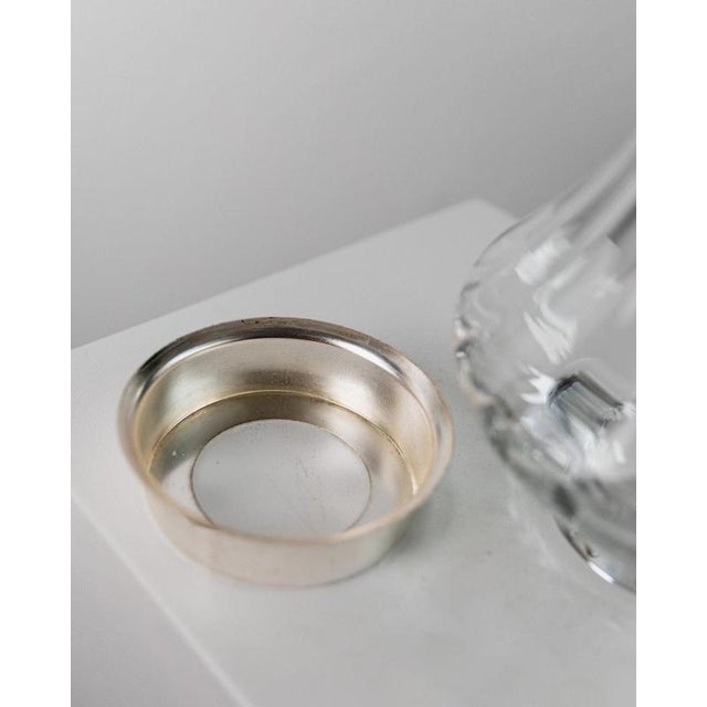 Vintage Clear Glass Vase with Linear Pattern and Silver-Plated Details, 1980s For Sale - Image 9 of 12