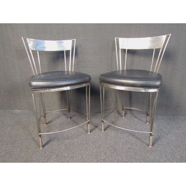 Mid 20th Century Pair of Vintage Metal and Vinyl Stools For Sale - Image 5 of 9