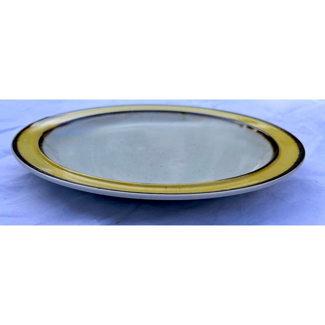 Farmhouse Mid 20th Century Wide Band Citron and Brown Stoneware Serving Platter For Sale - Image 3 of 6