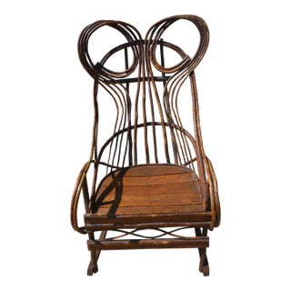American Adirondack Twig Willow Rocking Chair Rustic Natural - Plank Seat For Sale