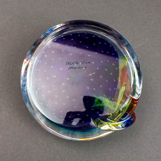Blue Seguso Viro SIgned Murano Italy Multi Color Art Glass Paperweight Sculpture For Sale - Image 8 of 9