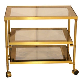 Circa 1970 Mid Century Modern Brass & Glass Trolley For Sale