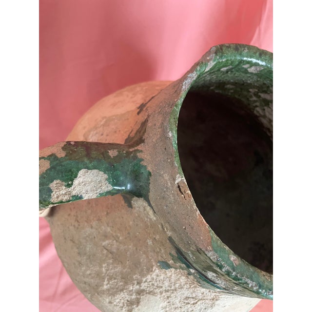Antique 19th Century Turkish Terracotta Olive Oil Jar With Green Glaze Patina For Sale - Image 9 of 14