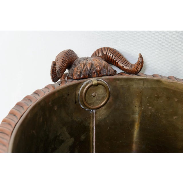Wine Bottle Cooler, Mahogany & Brass Ram Heads, 1920s For Sale - Image 10 of 11
