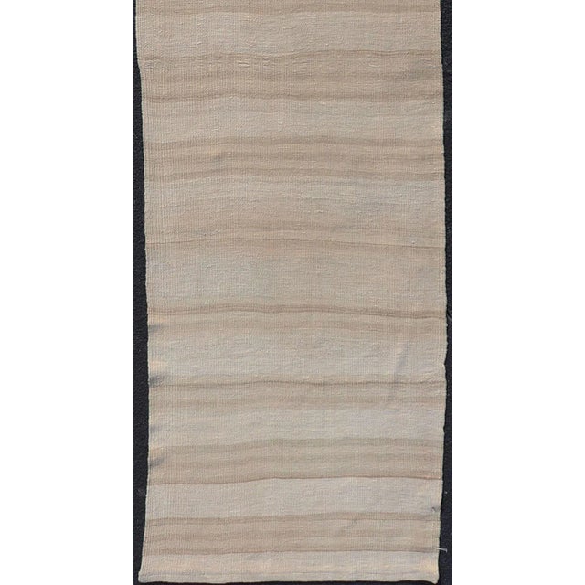 Mid 20th Century Vintage Turkish Kilim Runner With Stripes in Light Taupe and Neutral Tones For Sale In Atlanta - Image 6 of 11