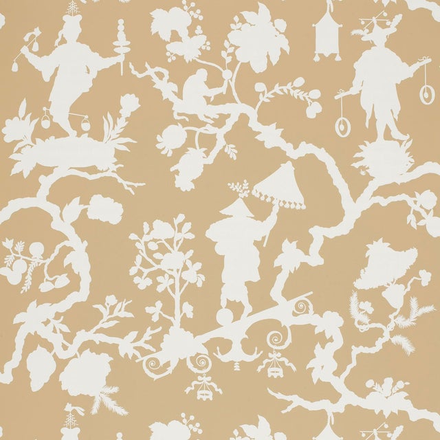 Sample - Schumacher Shantung Silhouette Print Wallpaper in Sand For Sale