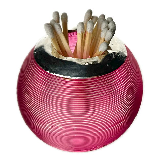 Late 19th Century Victorian English Cranberry Pink Threaded Glass & Sterling Silver Match Striker For Sale - Image 4 of 4