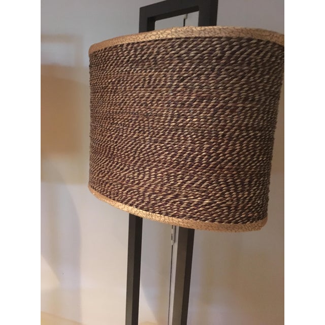 Uttermost Bronze Marble Base Rattan Shade Glass Tray Floor Lamp
