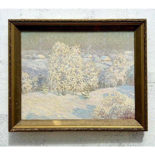 Vintage Boho Original 1983 Winter Landscape Oil on Canvas For Sale - Image 4 of 7