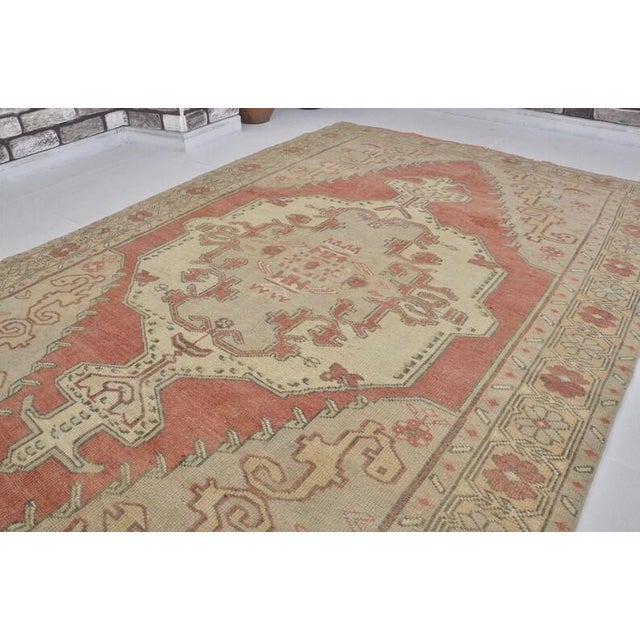 Tan 1950s Authentic Handwoven Oushak Rug For Sale - Image 8 of 10