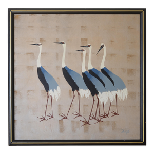 Vintage Mid Century Japanese Cranes Painting Signed Campos