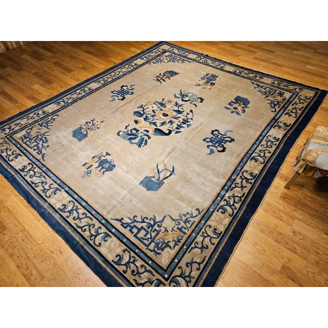 Late 19th Century Antique Chinese Peking Rug, Hand-Knotted Wool, Fortune Symbols, 1800s, 10' x 12' For Sale - Image 5 of 18