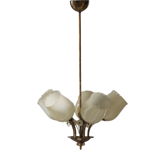 Mid-Century Modern Pendant Light in Brass and Glass, 1950s For Sale