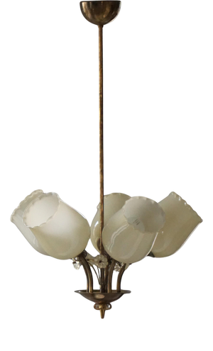 Mid-Century Modern Pendant Light in Brass and Glass, 1950s