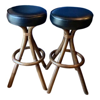 1940s Vintage Rattan Bar Stools - a Pair For Sale