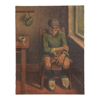 20th Century Belgian Realist Painting Of Boy For Sale