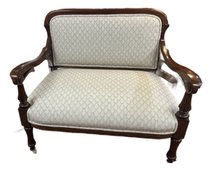 Small Antique Dark Wood Edwardian Loveseat With New Upholstery