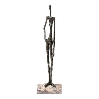 Mid-Century Modernist Figurative Bronze Sculpture in Contrapostto on Marble Base For Sale