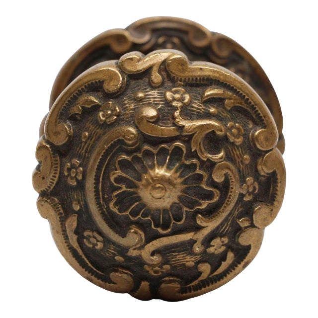 Decorative Cast Brass Door Knob With Matching Rosette For Sale