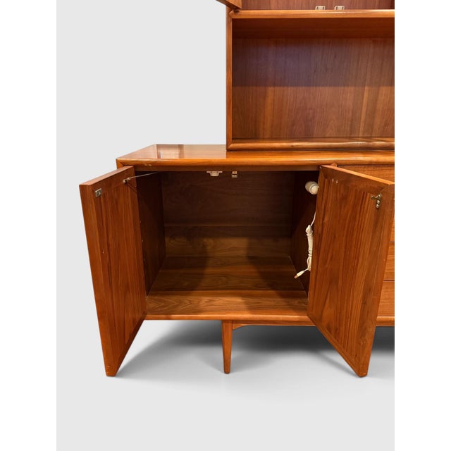 1960s Kipp Stewart for Drexel Declaration Two Piece Walnut Credenza Hutch For Sale - Image 11 of 17