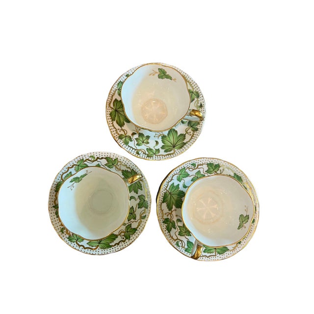 1940s 1940s Royal Chelsea Maple Leaf Bone China in Green & Gold - Set of 9 For Sale - Image 5 of 12
