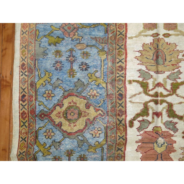 Beautiful Ivory Sky Blue Antique Persian Mahal Carpet For Sale In New York - Image 6 of 6