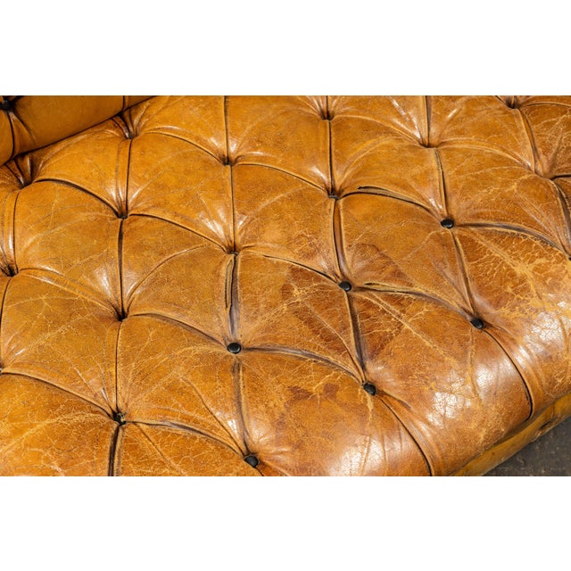 Early 20th Century Tufted Caramel Leather Chesterfield Sofa For Sale - Image 11 of 15