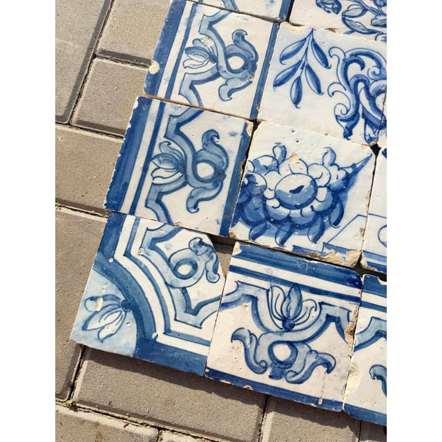 Baroque Antique 18th Century Portuguese Baroque Tiles With Flower Arrangement in Classical Urn For Sale - Image 3 of 16