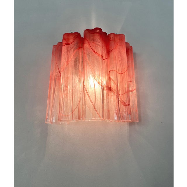 Vintage Murano Glass Tube Wall Sconces with 5 Pink Alabaster Glass Tube, 1990, Set of 2 For Sale - Image 14 of 18