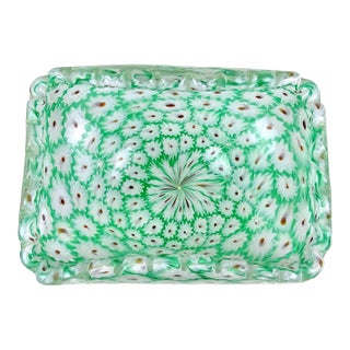 Murano Vintage Fratelli Toso Millefiori Green White Flower Mosaic Italian Art Glass Ruffle Edge Bowl For Sale