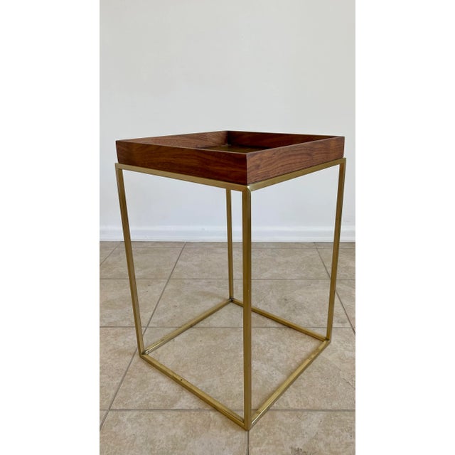 Wood Sabin Anacapa Walnut and Brass Tray Side Table For Sale - Image 7 of 11