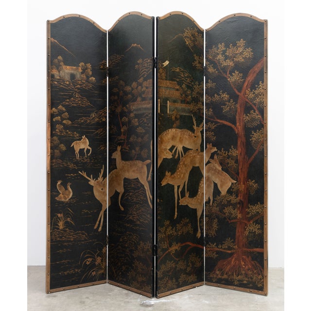 Vintage 4 Panel Folding Screen With Deer For Sale - Image 6 of 10