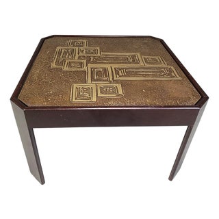 Vintage Etched Brass Side Table, 1970s For Sale