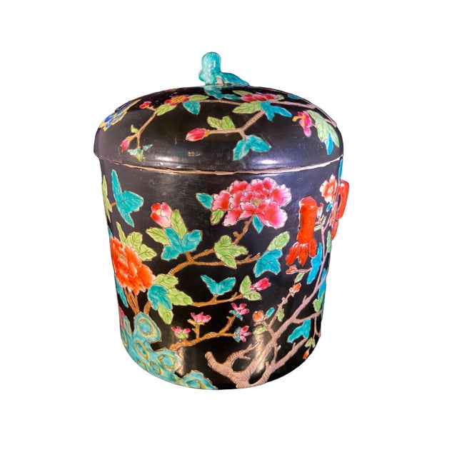 Chinese Early 20th Century Chinese Qing Dynasty Black Porcelain Famille Noir Jar For Sale - Image 3 of 10