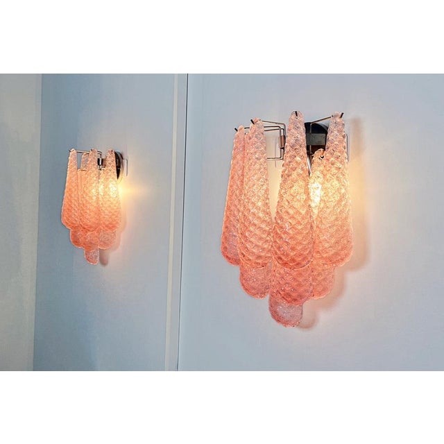 Vintage Pink Glass Petals Drop Wall Sconces, 1990s, Set of 2 For Sale - Image 15 of 16