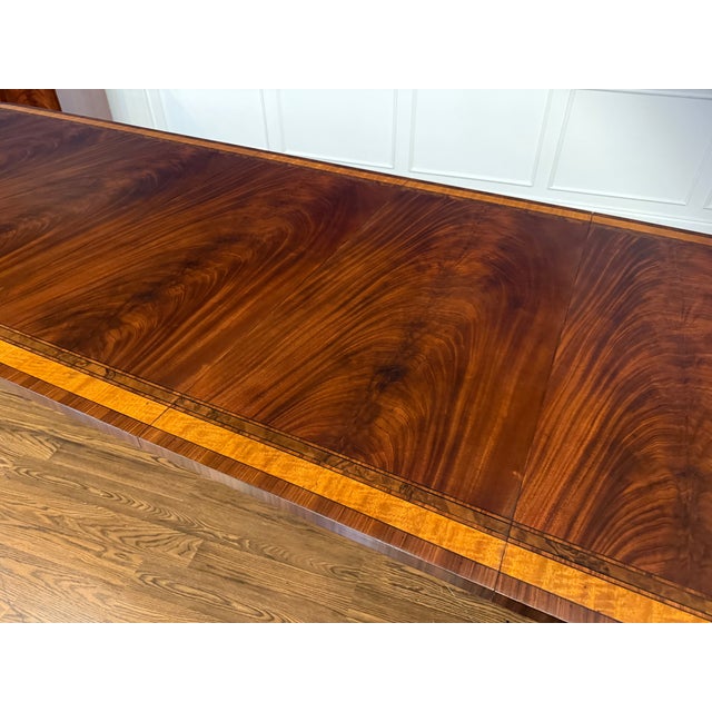 Leighton Hall Furniture Classic Double Scalloped Multi-Banded Mahogany Dining Table by Leighton Hall - Showroom Sample For Sale - Image 4 of 15