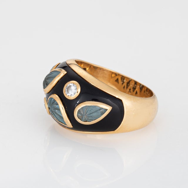 1991 Cartier Carved Aquamarine Diamond Ring Sz 6 Eu 52 Band 18k Gold Signed For Sale - Image 4 of 7