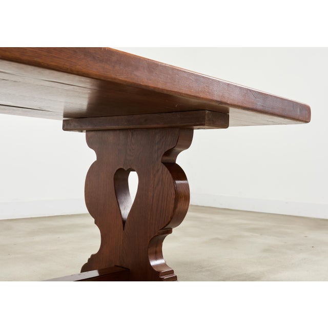 Country French Provincial Oak Trestle Farmhouse Dining Table 8 Ft For Sale - Image 11 of 18