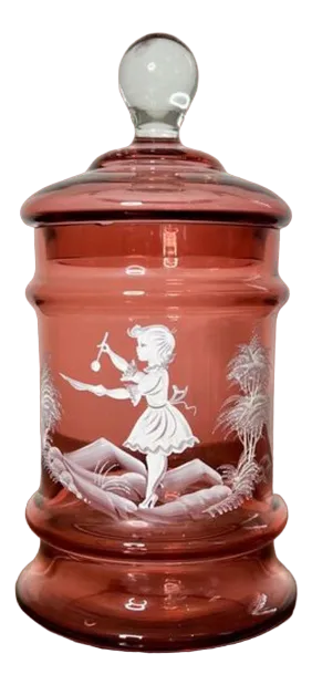 Antique Mary Gregory Jar and Cover, 1900s