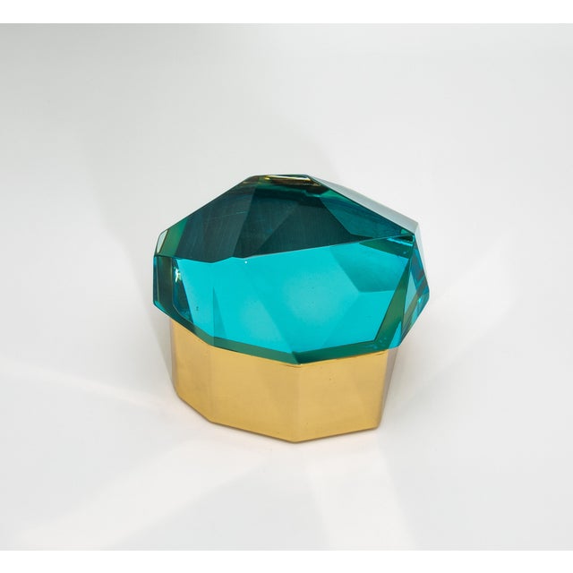 Hand Blown Murano Diamond Rock Box With Brass For Sale - Image 9 of 12