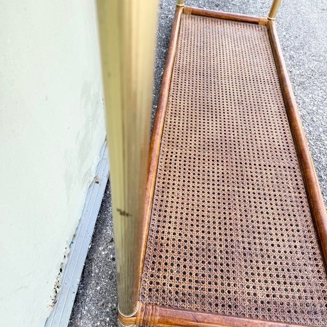 Brown Palm Beach Chic Rattan Cane and Gold Console Table For Sale - Image 8 of 9