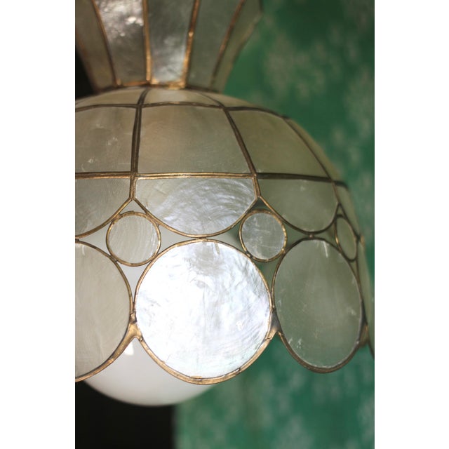 1970s Capiz Shell and Brass Pendant Light For Sale - Image 6 of 11