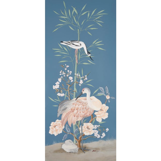 Allison Cosmos “More Than Birds” Chinoiserie Blue Egret Heron Triptych Painting by Allison Cosmos For Sale - Image 4 of 9