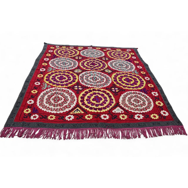 Vintage Hand Embroidered Suzani Wall Hanging, 1920s For Sale - Image 4 of 18